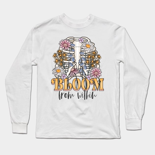 Bloom from within floral rib cage design Long Sleeve T-Shirt by gaynorcarradice
